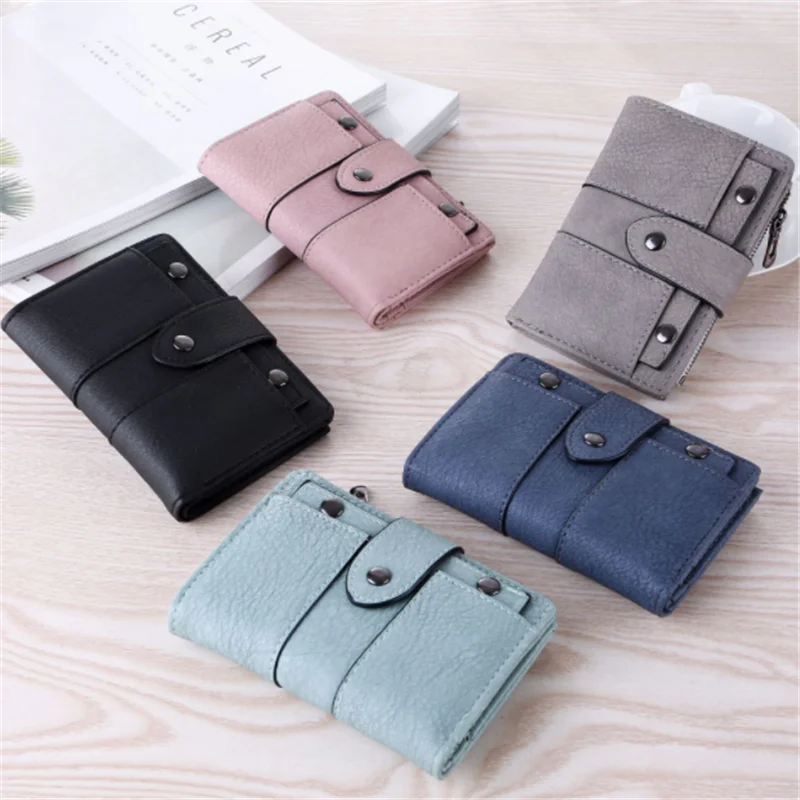 

2023 Fashion Women Wallets Small Short Coin Purse Wallets Zipper High Quality PU Leather Female Pink Blue Card Holder Money Bag