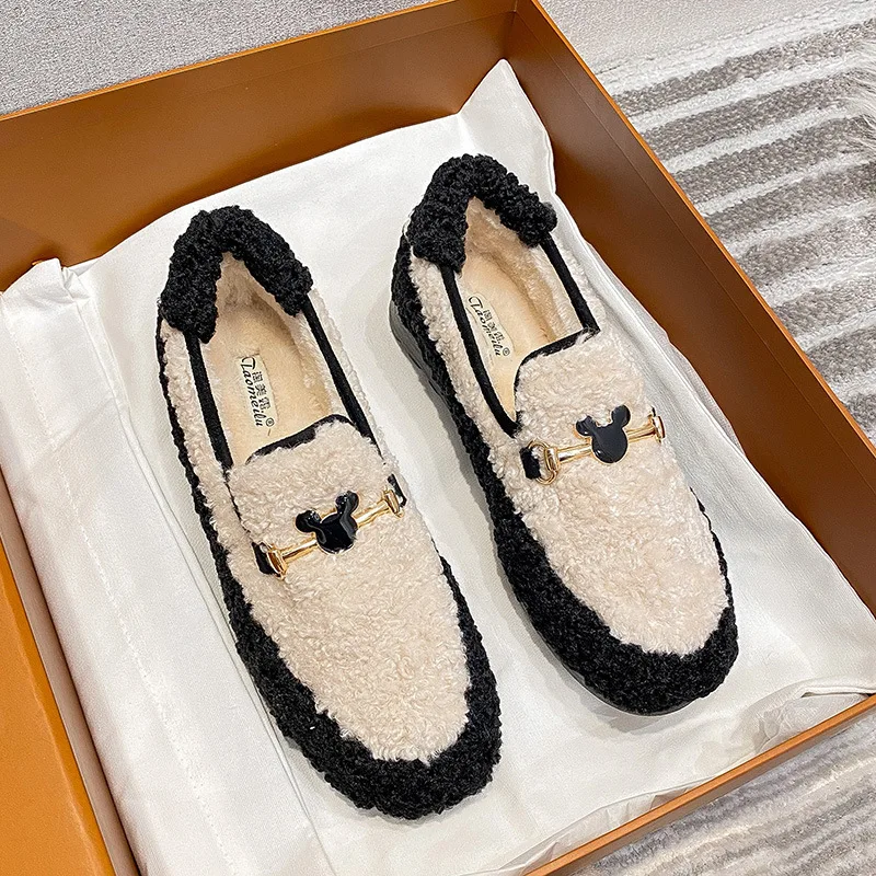 Sheep Fur Flats Women Loafers Warm Woolen Mocasines Femmes Winter Furry Boots Ladies Lambswool Shoes