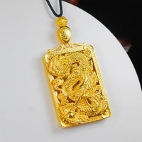 vintage 24k gold necklaces chain for men father brother nameplate carved dragon pendant necklaces collier choker mens jewelry