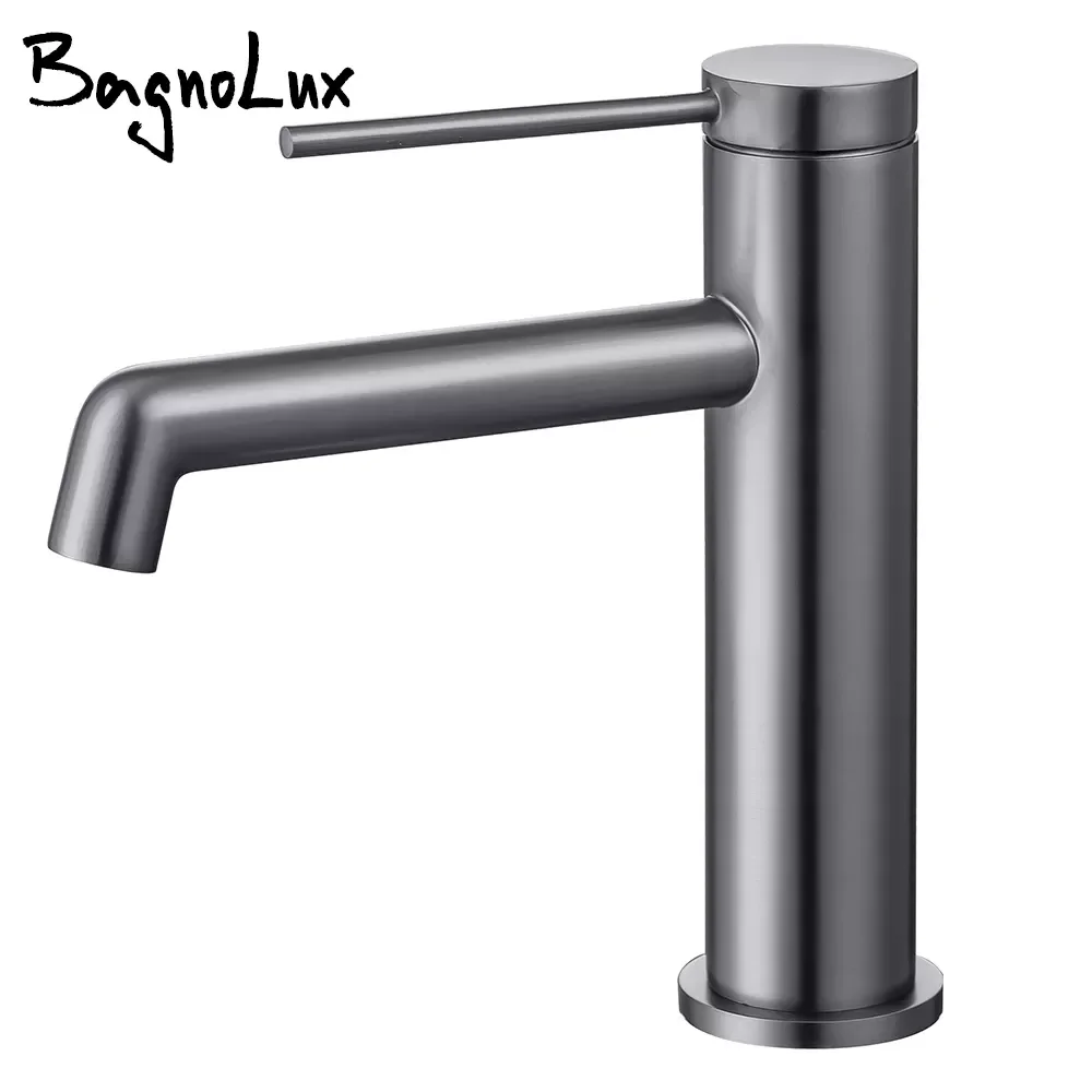 

Bathroom Basin Faucet Single Handle Deck Mounted Ceramic Plate Spool Mixer Hot Cold Water Tap Gun Grey Brass New Style