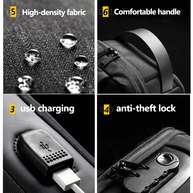 Shoulder Bag for Men Waterproof USB Male Crossbody Bag Anti-Theft Short Travel Messenger Chest Sling Fashion Designer Chest Bag
