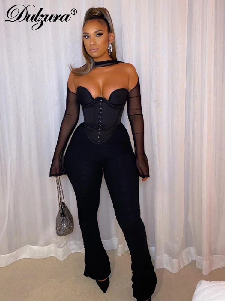

Dulzura Mesh Long Sleeve Women Corset Crop Top Hollow Out Sexy Streetwear Party Club Festival 2022 Summer Y2K T Shirts Tee