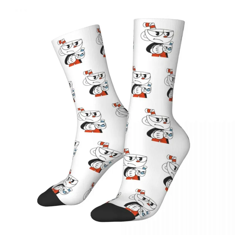 

Баскетбольные носки Harajuku Cuphead And Mugman, в стиле ретро, кофейные, аниме, из полиэстера, носки средней длины для женщин и мужчин