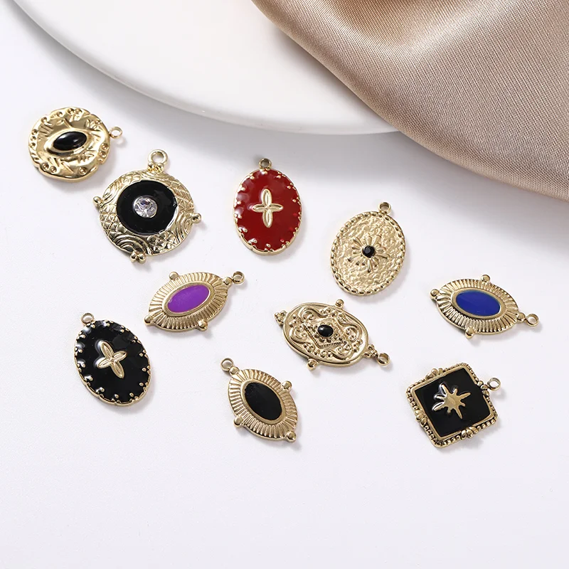 Stainless Steel Trendy Fashion Plated Gold Earring Round Charms Dangles Pendants for DIY Necklace Jewelry Making for Women