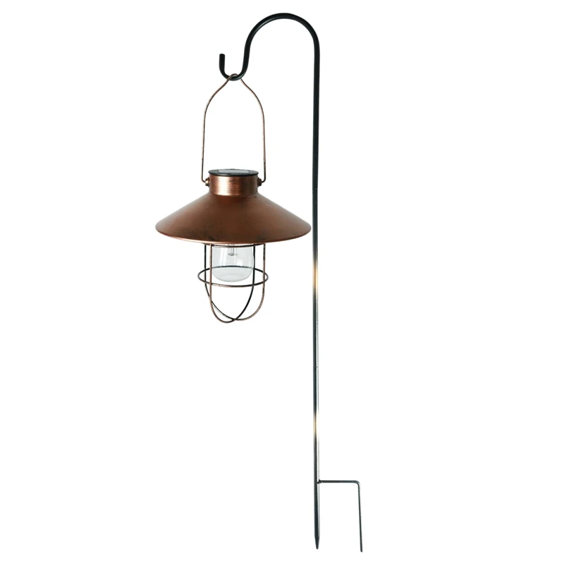 

Hanging Solar Lights Lantern Lamp With Shepherd Hook, Metal Waterproof Umbrella Bulb Lights For Garden Outdoor Pathway