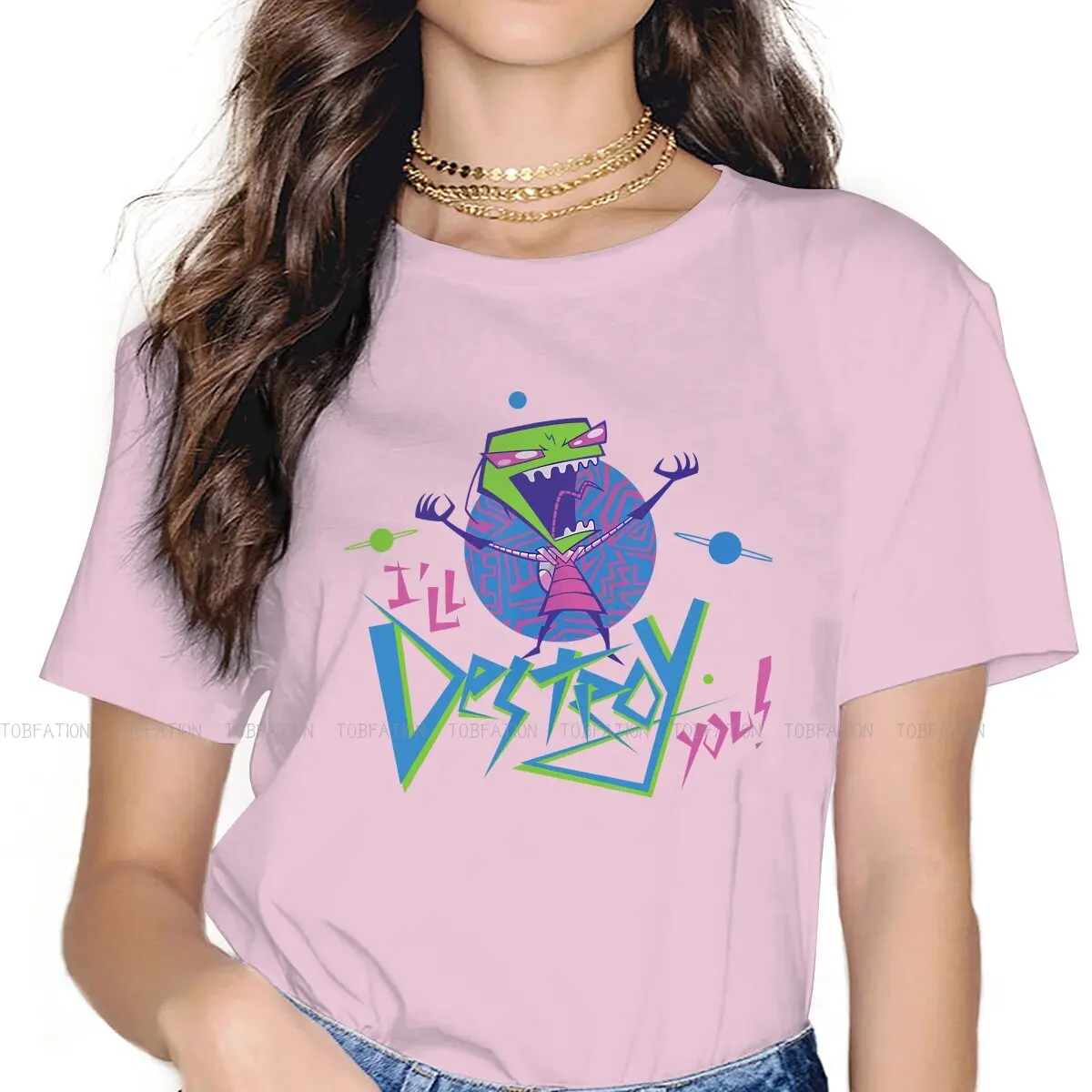 

I Will Destroy You Classic TShirt For Girls Invader Zim Gaz Membrane Animated Tees Cute Lady T Shirt 4XL Soft Printed Oversized