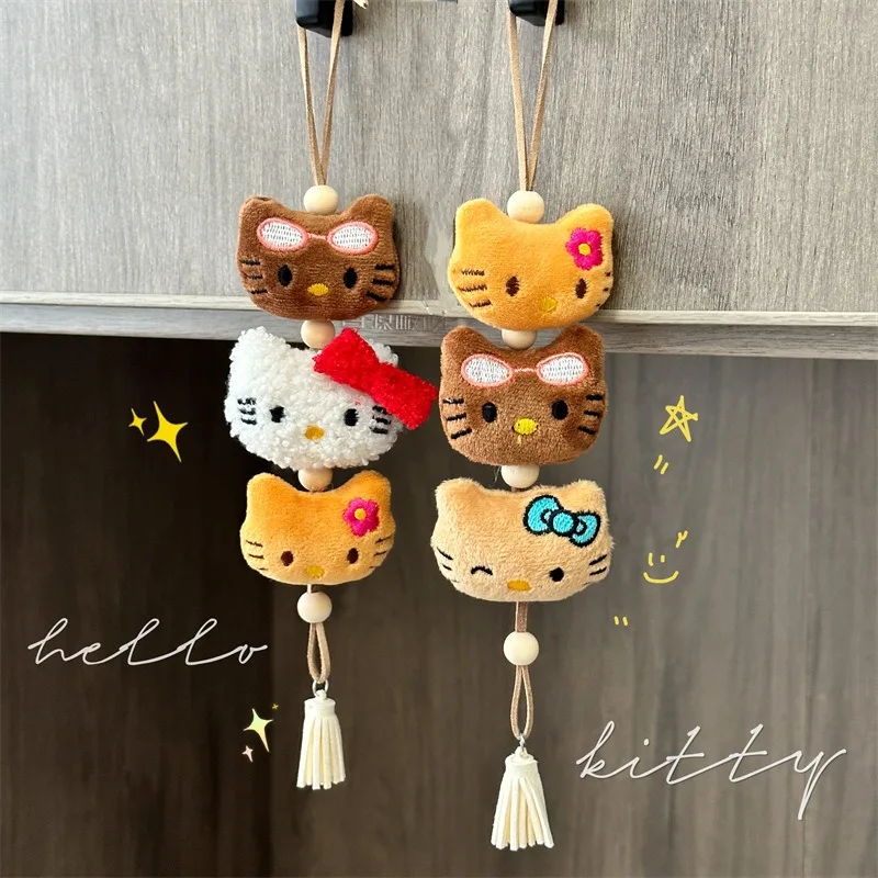 

Anime Sanrio Hello Kitty Cute Plush Toy Pearl Chain Bags Pendant Car Rearview Mirror Pendant Decoration Girls Christmas Gift New