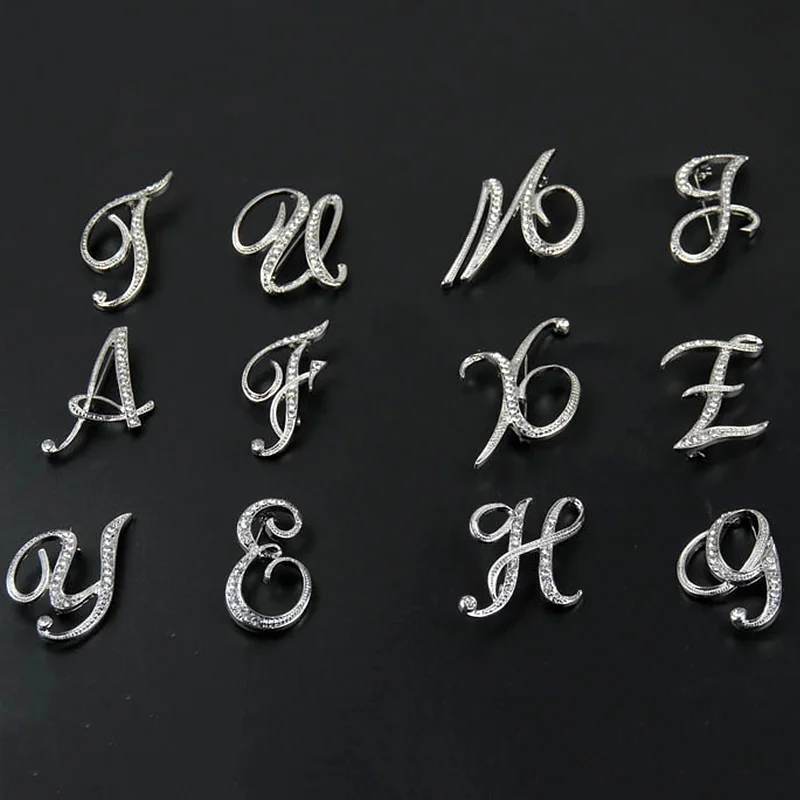 Фото Брошь с буквой A-Z, стразы, кристаллы, серебро, английский алфавит, металлические булавки, женская шляпа, аксессуары для одежды, вечерние ювелирные изделия, подарок №5