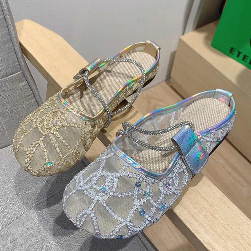 

Summer Women Slippers Mesh Perspective Flats Sandals Cute Bow Female Slippers Plus Size Women Fashion Shoes Girl Shoes