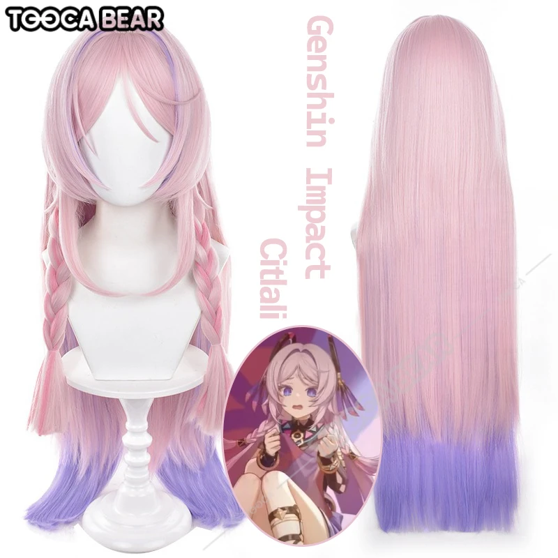Парик для косплея Citlali Genshin ударопрочные розовые фиолетовые длинные волосы