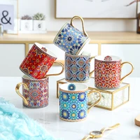 creative moroccan painted gold ceramic couple mug home creative water cup afternoon tea cup couple coffee cup breakfast milk cup