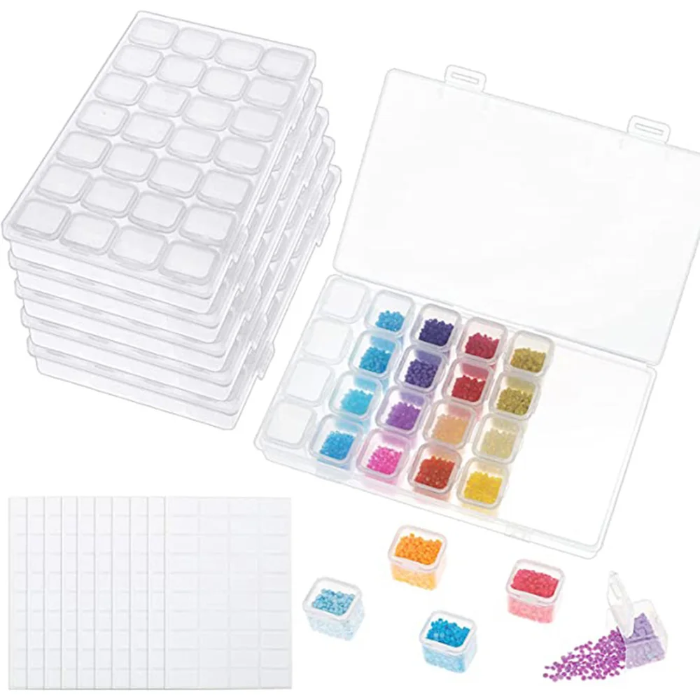 

6pcs/Set 28 Grids Diamond Painting Storage Containers Plastic Diamond Embroidery Tools Accessories Storage Box for DIY Art Craft