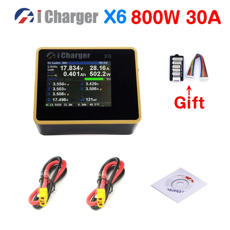 Зарядное устройство i charger X6, 800 Вт, 30 А, ЖК-экран
