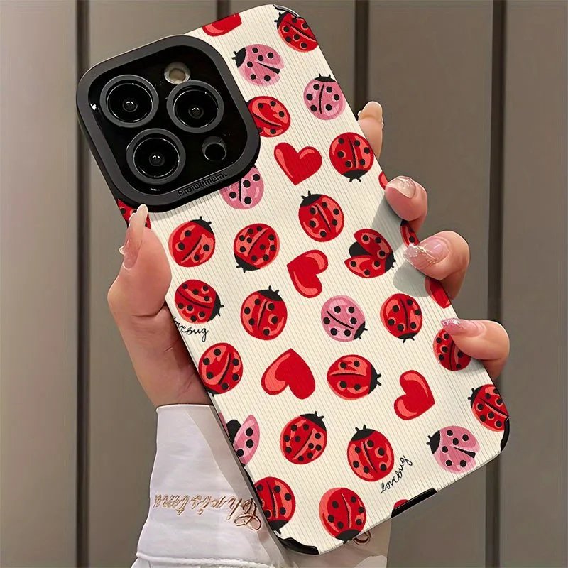Фото Чехол для iPhone 17 Pro Max с милым сердечком божьей коровки, силиконовый противоударный защитный дизайн, совместимый с iPhone 16, 15, 14, 13 №3