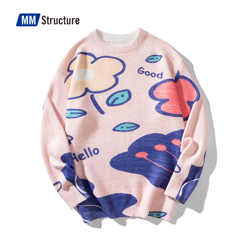 

Свитер оверсайз с круглым вырезом, винтажный джемпер с принтом, пуловер с круглым вырезом, вязаный Топ в стиле Харадзюку