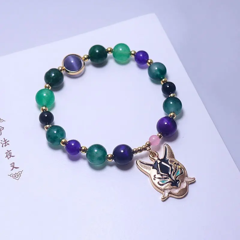 

Genshin Impact Xiao Fashion Yasha Mask Cool Purple Blue Crystal Beads Bracelet Handmade Elastic Rope Women Men Birthday Jewelry