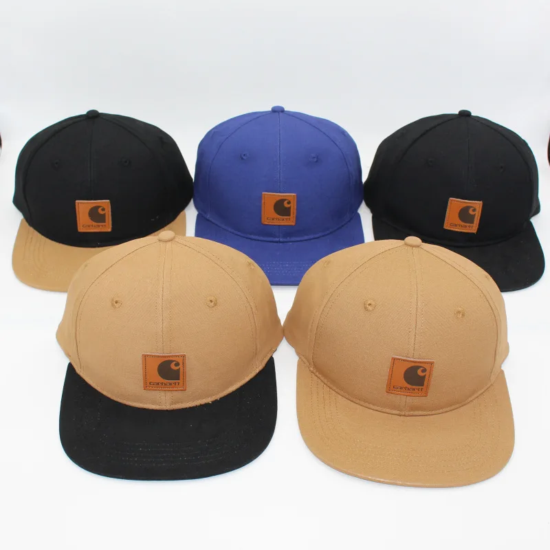 Шляпа Tooling Canvas Leather Label Flat Brim Cap для мужчин и женщин в стиле хип-хоп, летний солнцезащитный головной убор для пары.
