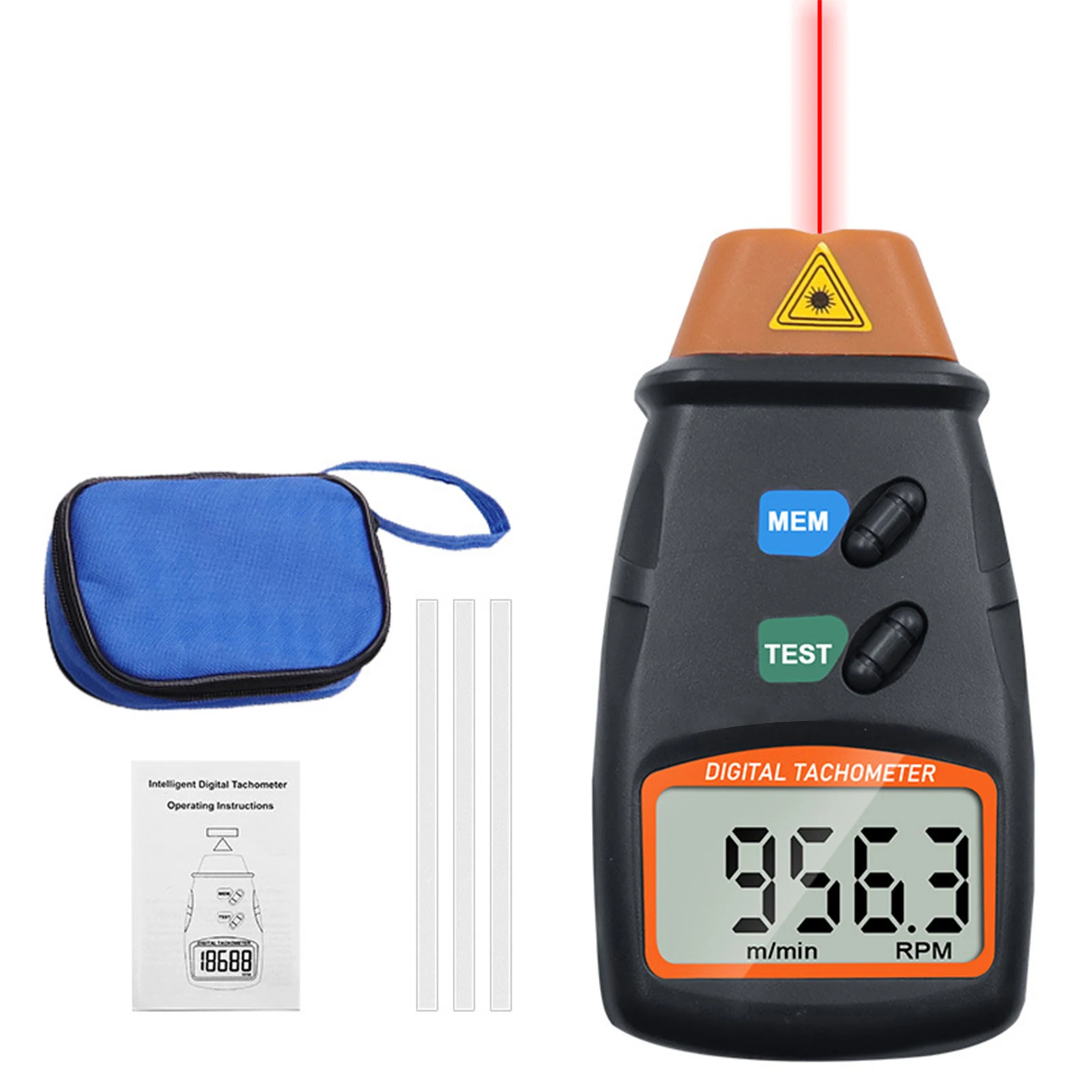 

Handheld Digital Tachometer 2.5-99999RPM Non-contact Laser Rotation Speed Meter with Cloth Bag for Motors Fans