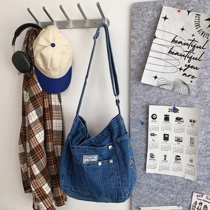

Denim Shoulder Bags Canvas Embroidery Totes Fastoralism Female Packages Large Capacity Leisure Or Travel Bag For Women Book Bag