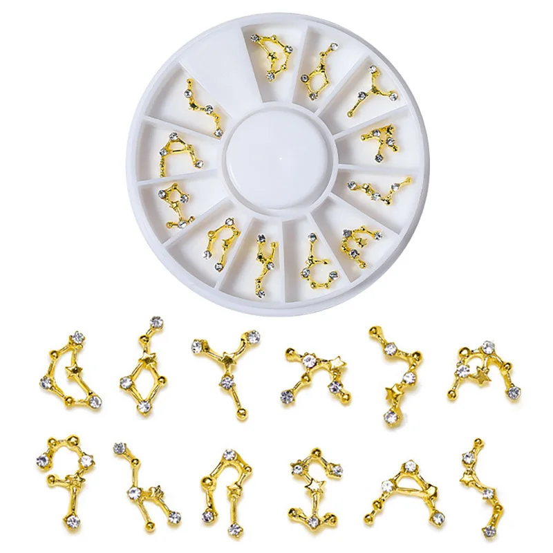 The Zodiac Gold Metal Nail Decals 3D Nail Art Decorations Charm Nail Art Rivets