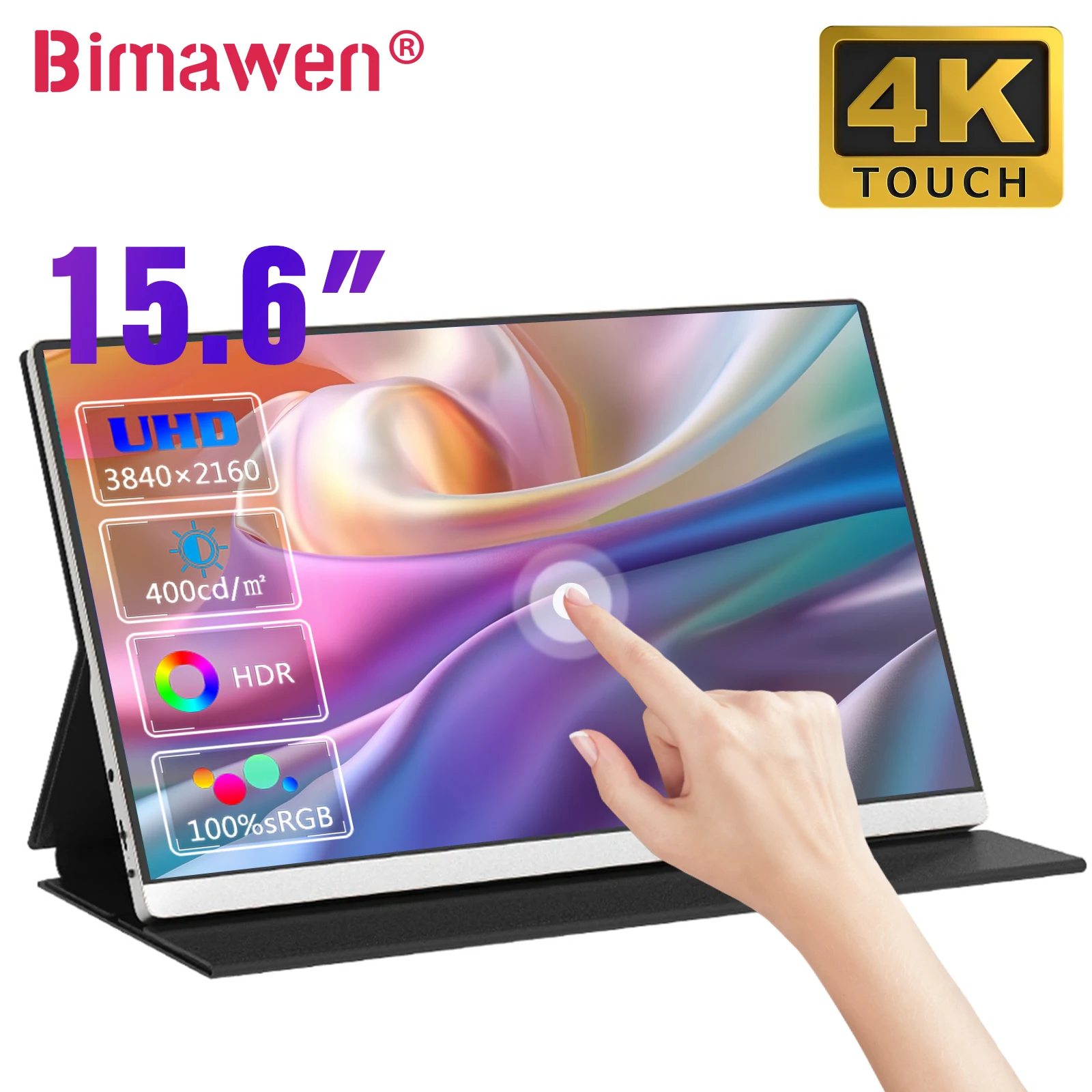 

Bimawen 15.6Inch 4K Touch Screen Portable Monitor 100% Adobe RGB HDR Display UHD USB-C HDMI Laptop Monitor for PS4/5 Xbox Switch