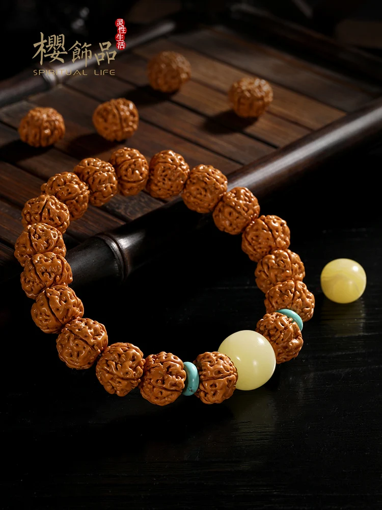 [Pure] Little King Kong Pipal Tree Seeds Bracelet Buddha Beads like Walnut Bracelet Crafts Men's Single Ring Bracelet Female