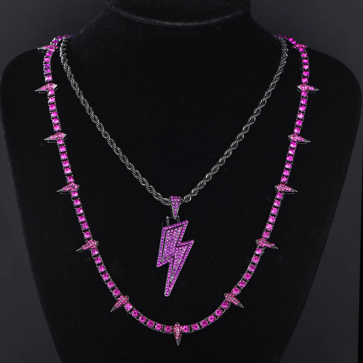

Fashion Hip Hop Men's Necklace Purple Advanced Diamond Lightning Pendant Necklace Couple Classic Necklace Women's Jewelry