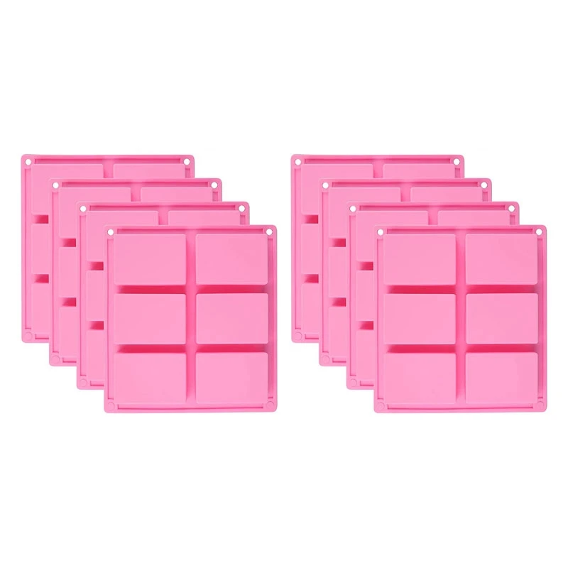

8 Pack Silicone Soap Molds - 6 Cavity Rectangle DIY Soap Molds For Cake, Cupcake, Muffin, Coffee Cake, Pudding And Soap