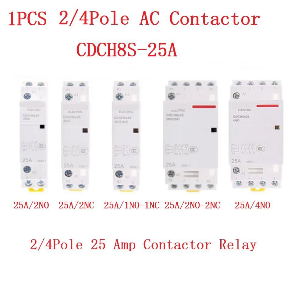 

Бытовой модульный контактор переменного тока на DIN-рейке 25 А для аварисветильник умного дома 2NO 2NC 1NO + 1NC 4NO 2NO + 2NC AC 220 В/380 В