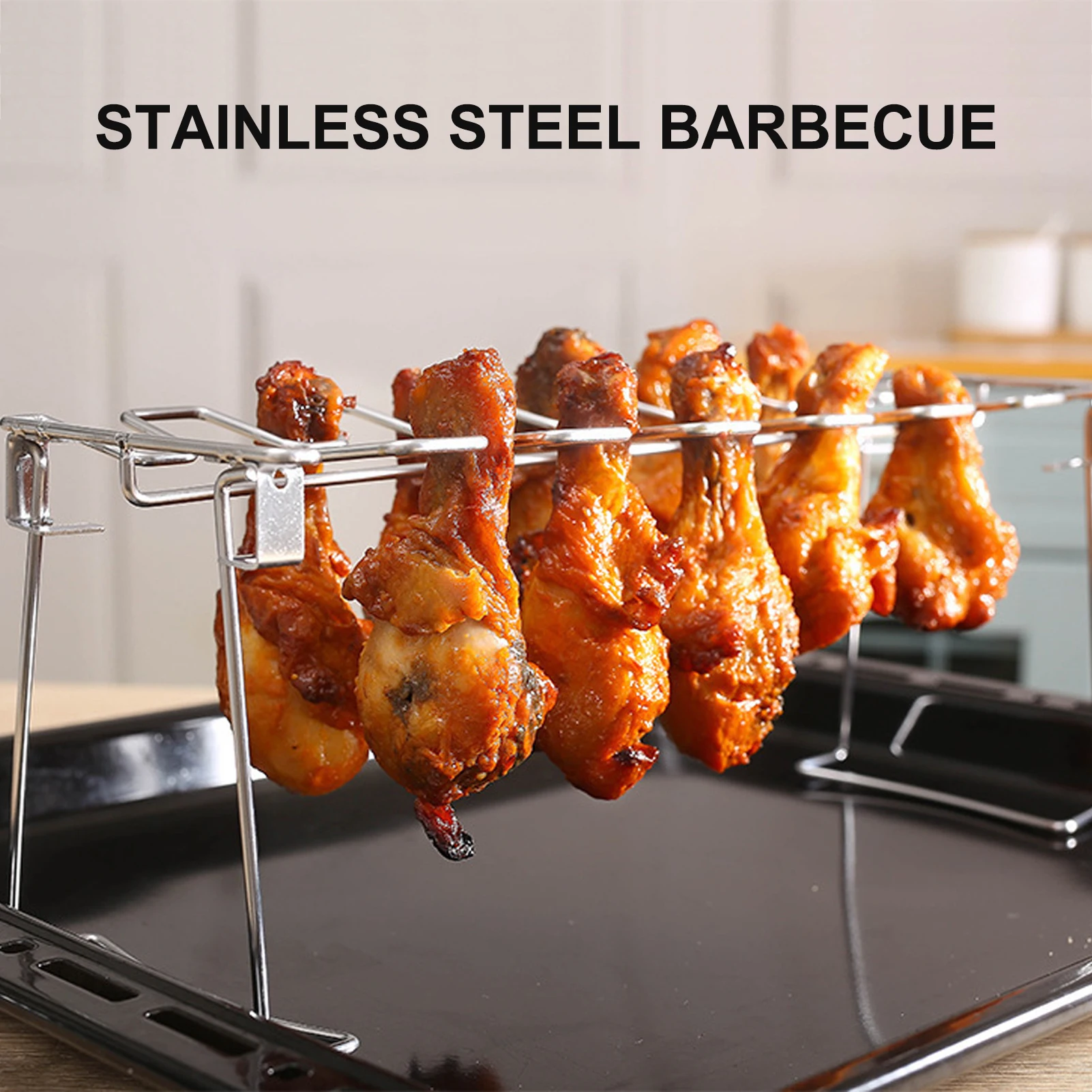 

Chicken Leg Wing Rack With 14 Slots 14 Slots Metal Roaster Stand With Drip Pan For Smoker Grill Or Oven BBQ Grill Racks For