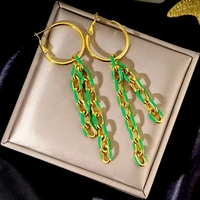 fashion titanium stainless steel geometry thick chain earrings green red hoop earring jewelry for women %d1%81%d0%b5%d1%80%d1%8c%d0%b3%d0%b8