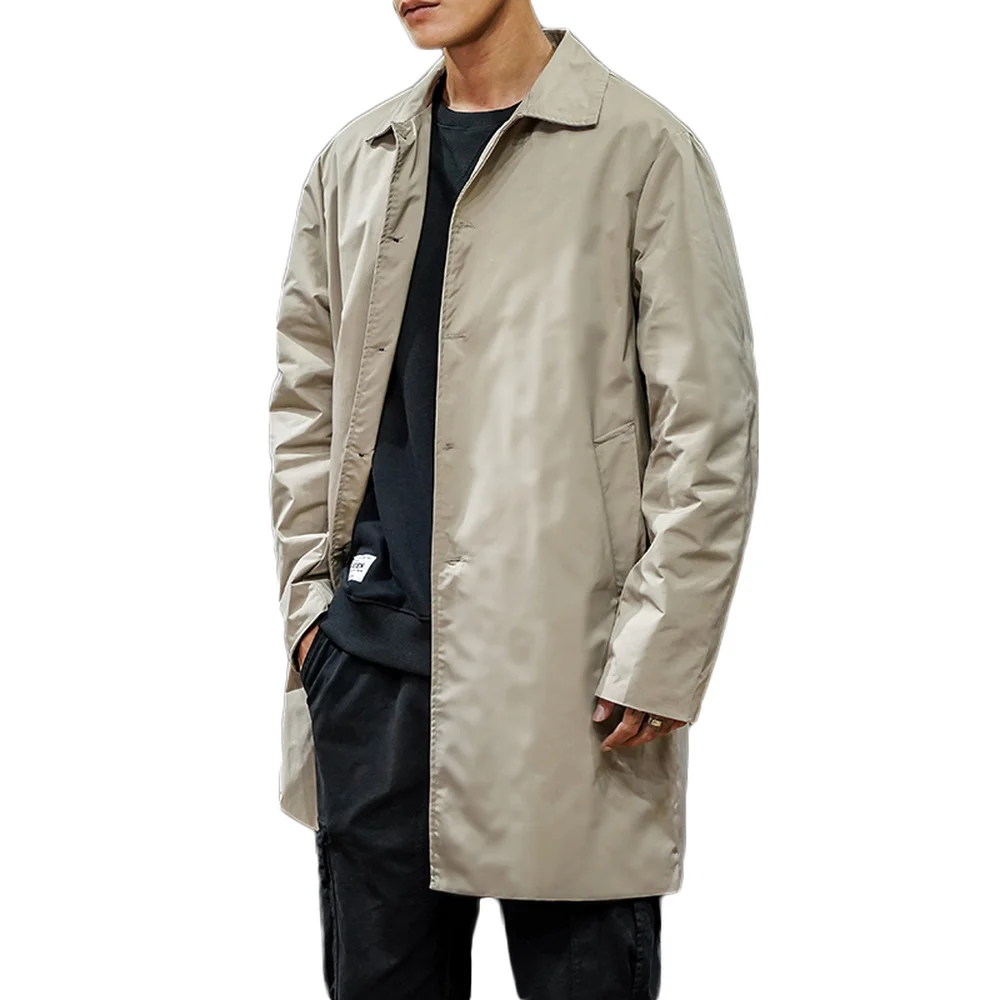 

Men's Jackets 2021 Spring Single Breasted Medium-Long Trench Coat Male Solid Color Khaki Coat Windbreaker 4XL 5XL