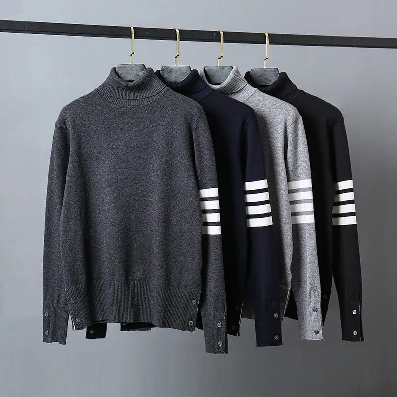 Cotton Spring Autumn Casual Coat Man Sweaters 2021 New Sweaters Men Slim Fit Turtleneck Pullovers Clothing Striped