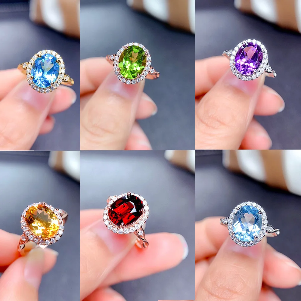 

New Classic Luxury Ladies Ring Topaz Zircon Amethyst Citrilite Peridot Red Pomegranate Row Ring Party Wedding Engagement Jewelry