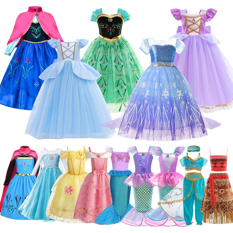 Детское Платье Принцессы Disney карнавальный костюм Анны Эльзы Рапунцель Золушки