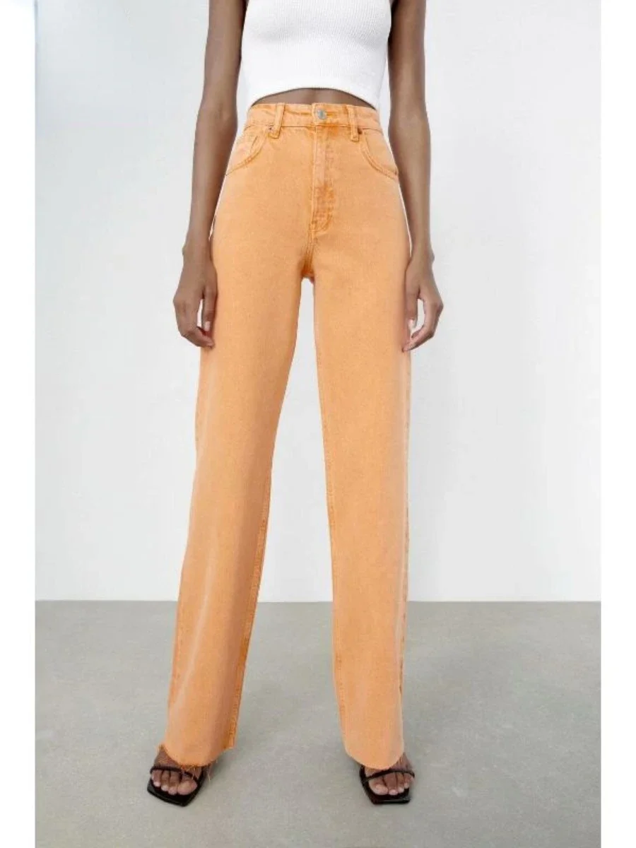 Повседневные универсальные брюки с высокой талией варенные Широкие джинсовые