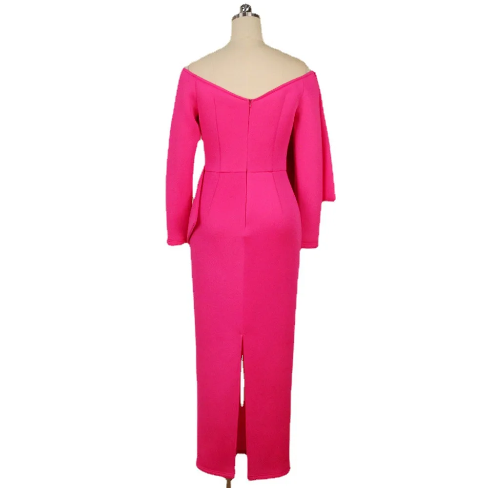 Plus Size Dresses Solid Slim Long Sleeve Bow Party Dresses Evening Dresses Plus Size Dresses Sexy Sheath Wholesale Dropshpping