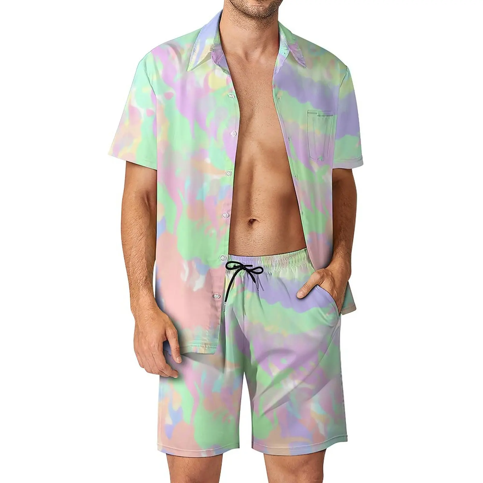 

Pastel Tie Dye Men's Beach Suit Novelty 2 Pieces Suit High Grade Home Eur Size