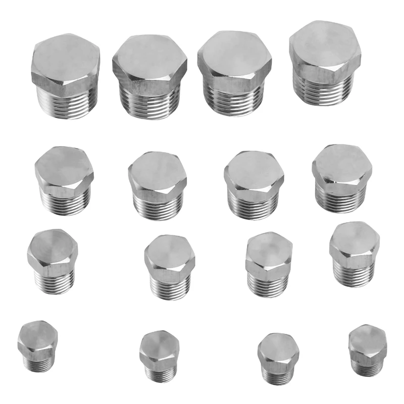 

16Pcs Stainless Steel Outer Hex Thread Socket Pipe Plug Fitting 1/8Inch 1/4Inch 3/8Inch 1/2Inch NPT Male Tubing Plug