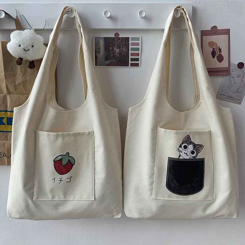 Ladies Vest Bag Student Shoulder Canvas Bag Simple Travel Bag Sundries Storage Bag Eco-Friendly Shopping Bag Ladies Tote Bag