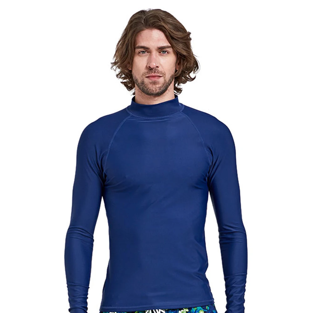 Fashion Men's Split Elastic Comfortable Solid Color Shirt Long-Sleeve Surfing Top Sunscreen Quick-Drying Beach Swim Surfing Top