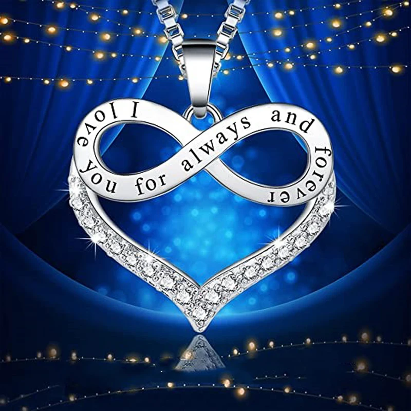 Huitan Luxury Trendy Heart Necklace with Eternity Infinite Love Pendant Necklace for Women Fancy Gift Hot Statement Jewelry Bulk