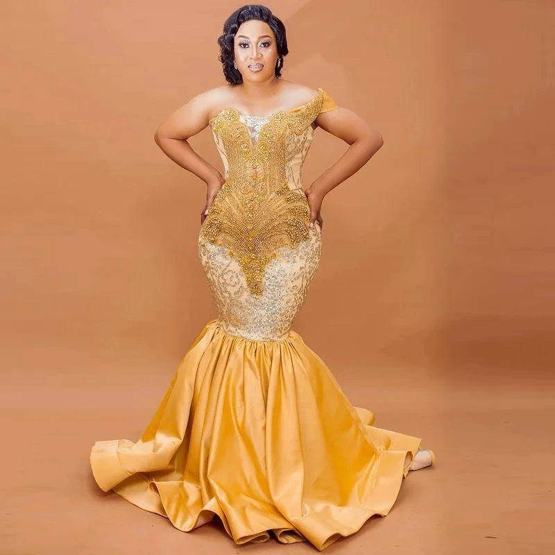 Сексуальное золотое платье для выпускного вечера в стиле Aso Ebi африканское