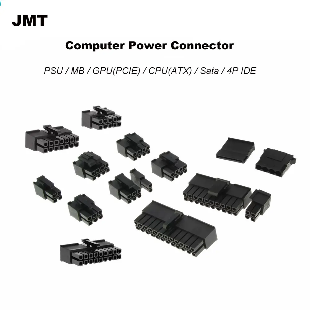 Фото Разъем JMT Male 24P MB 20/18/16/14/12/10P для блока питания, 8/6P GPU/PCIE 8p/4p CPU/ATX, корпус SATA IDE 4Pin, разъем JMT для DIY-сборки