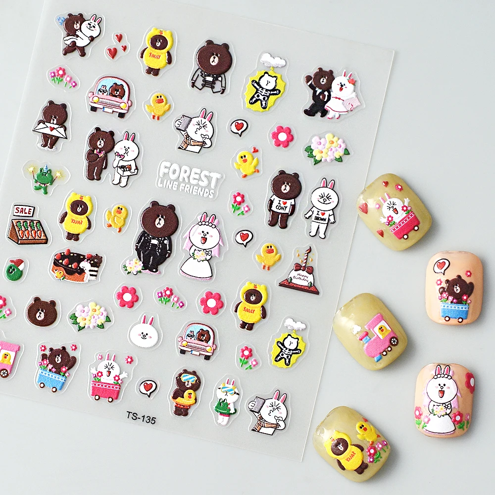 

Самоклеящиеся наклейки для ногтей 5D с изображением кролика медведя