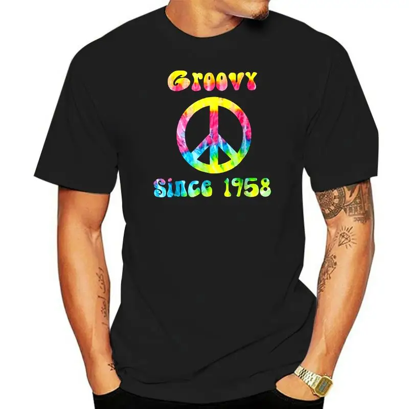 

personality T-shirt Buy Hippie Peace Sign Groovy Since 1958 60th Birthday Gift Cotton fashion 2022 trend T-shirt