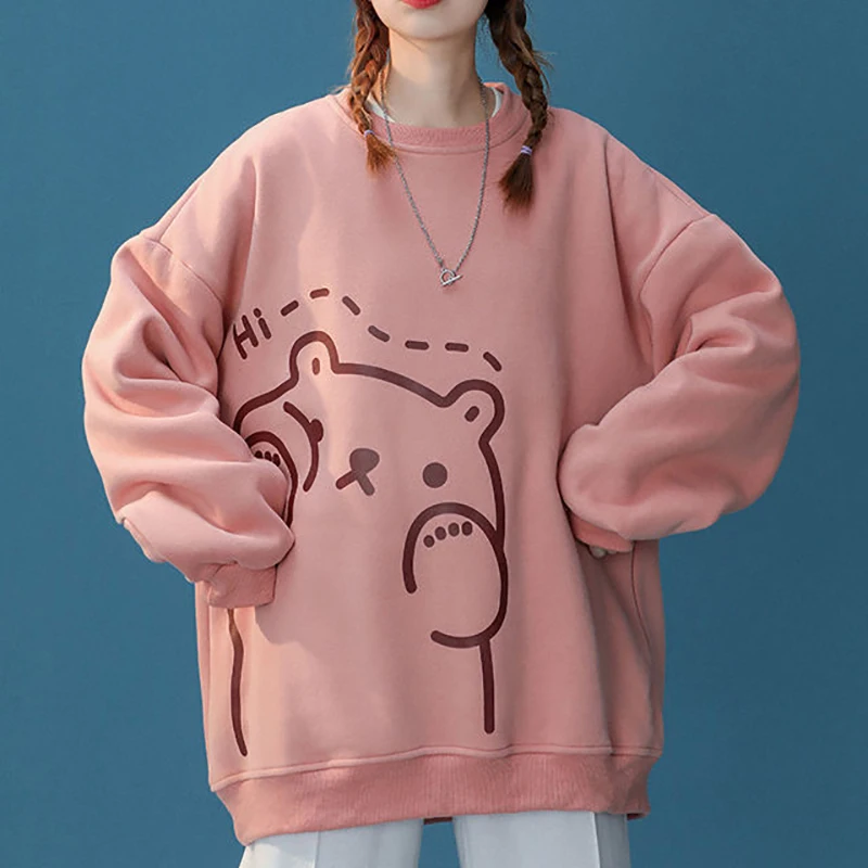 

Harajuku Hoodies Women kawaii Cute Bear Loose Casual Sweatshirts Vintage Streetwear Long Sleeve Tops Women Korean Style Hoodies