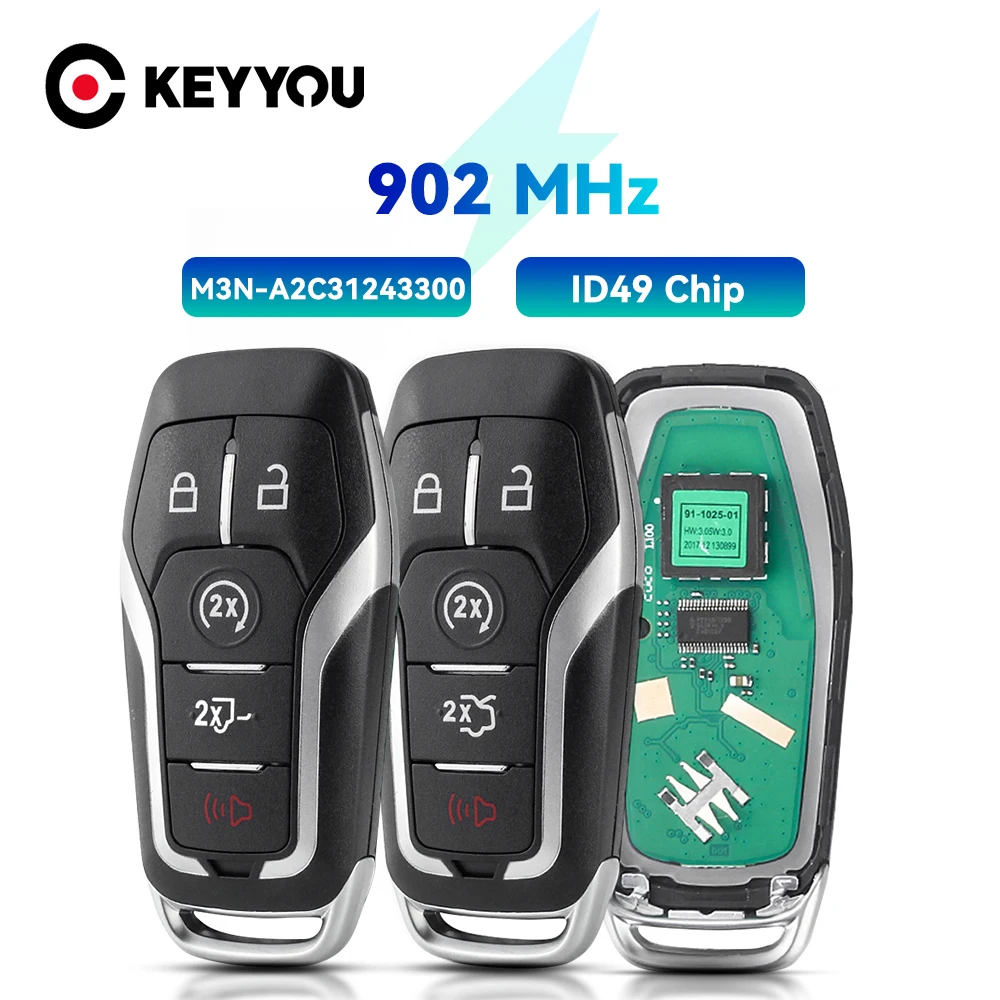 

KEYYOU Car Remote Key Fit For Ford Fusion Explorer Edge Mustang 2013-2017 902MHz M3N-A2C31243300 ID49 Promixity Smart Card