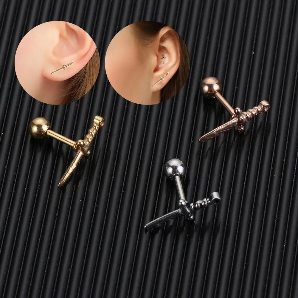 

Fashion Jewelrys Stainless Steel Pierced Earrings Helix Cartilage Earrings Dagger Ear Studs Conch Lobe Tragus Piercing