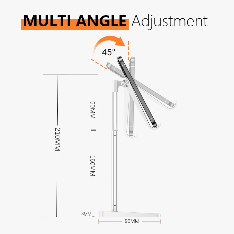 OMOTON Cell Phone Holder Desk Aluminum Stand For Phone Desktop Lazy Bedside Universal Support Stand Flexible Metal Support